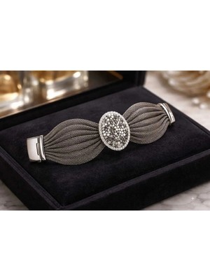 Banum Luxury Tasarım Hasır El Işi Markazit Doğal Taşli Antık Bileklik