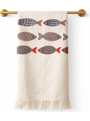 Aquatolıa Müslin Büyük Balıklı Peştemal -  Pamuk- 100 x 180 cm- Peştemal- Plaj Havlusu- Balık Desen