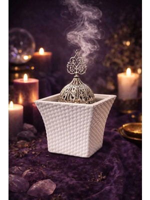 Banum Luxury Şık Beyaz ve Gümüş Tonlu Mini Tütsülük
