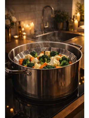 Banum Luxury Paslanmaz Inox Çok Amaçlı Buharda Et Balık Sebze Meyve Pişirme Aparatı Büyük Boy