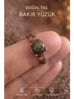 Banum Luxury Doğal Unakit -Huzur-Kalp Taşlı El Işi Bakır Yüzük