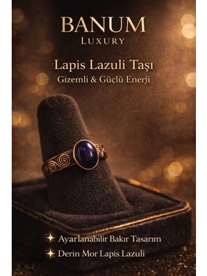 Banum Luxury Derin Mor Lapis Lazuli Doğal Taşli Tasarım Bakır Yüzük