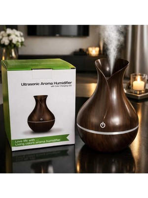Banum Luxury Ahşap Görunumlu Ultrasonik Renk Değiştiran Ledlı Aroma Nemlendırıcı