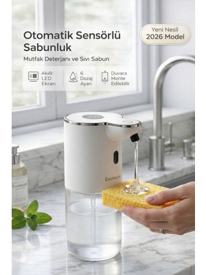 Evo House Otomatik Sensörlü Mutfak Deterjan-Sıvı Sabunluk - Duvara Monte - P18S Model