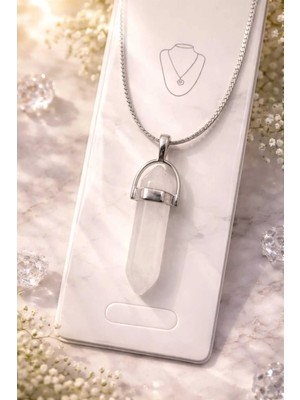 Banum Luxury Doğal Beyaz Aytaşı Moon Stone Taşlı Çelik Kolye