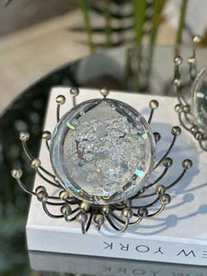 YNSK Luxury Kristal Metal Yuvarlak Ahtapot Küre Obje - Modern Ev Ofis Dekorasyonu Lüks Masa Üstü Aksesuarı