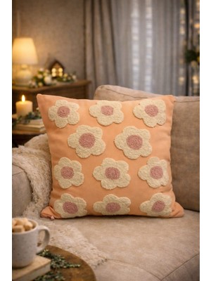 El Yapımı Punch Işlemeli Çiçek Motifi Dekoratif Kırlent Kılıfı