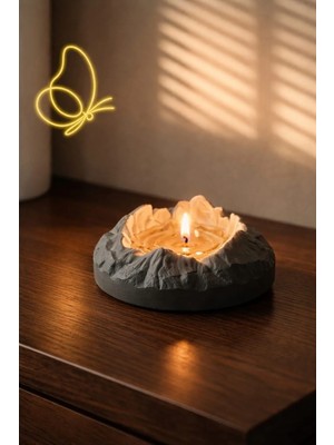 Dekoratif Masa Üstü Dağ Temalı Taş Mumluk ve Kokulu Aromaterapi Doğal Soya Mum