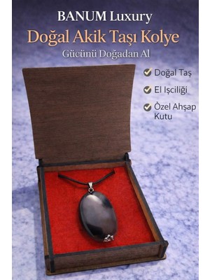 Banum Luxury Doğal Siyah Akik Taşı Kolye