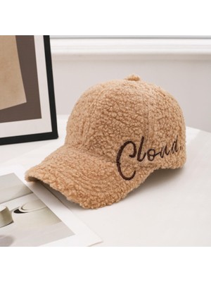 Valkyrie Peluş Şapka Kadın Erkek Unisex Kışlık Şapka Cloud Nakışlı Ayarlanabilir Bej Teddy Şapka Kahve