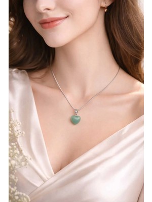 Banum Luxury Doğal Zebercet Iletişim Taşı Kalp Şeklinda Çelik Kolye