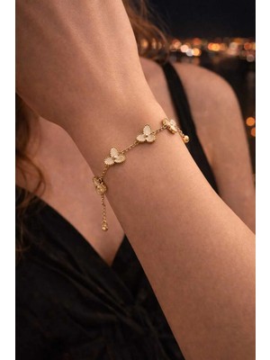 Banum Luxury Lüx Kelebek Desenli Altin Renklı Çelik Bileklik
