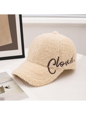 Valkyrie Peluş Şapka Kadın Erkek Unisex Kışlık Şapka Cloud Nakışlı Ayarlanabilir Bej Teddy Şapka Krem