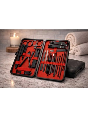 Banum Luxury Lux 24 Parça Kendiliğinden Deri Çantalı Seyahat Tipi Manikür Pedikür Seti