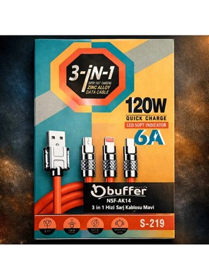 Banum Luxury 3-In-1 Arada Şarj Kablosu 120W Hizli Şarj