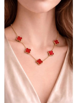 Banum Luxury Çift Taraflı Yonca Desenlı Lüx Kolye