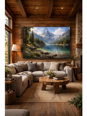 Artease Dağlar Arasında Göl Manzarası Kanvas Tablo
