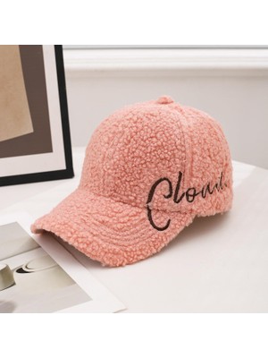 Valkyrie Peluş Şapka Kadın Erkek Unisex Kışlık Şapka Cloud Nakışlı Ayarlanabilir Bej Teddy Şapka Pembe