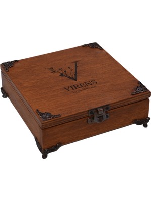 TUN'S WOODS Özelleştirilebilir Ahşap Kutu Metal Aksesuarlı Retro 14 x 14 cm Logo, Şekil Veya Isim Yazılır,kişiye Özel Hediye Takıkutusu
