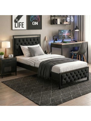 Unimet Mithra Metal Karyola - Siyah Antrasit - Konik Geçme - Konfor Destekli Latalı - 90x190/90x200/120x200