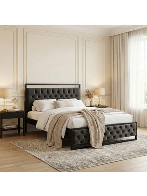 Unimet Mithra Metal Karyola - Siyah Antrasit - Konik Geçme - Konfor Destekli Latalı - 140x190/140x200/150x200/160x200/180x200