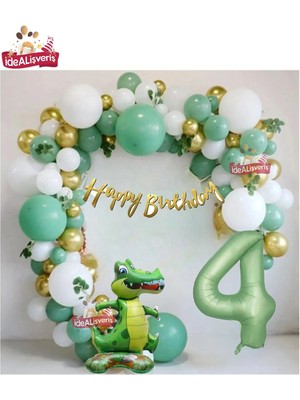 Bkmc Party Dinozor Temalı Yaş Balonlu Doğum Günü Parti Seti Yeşil Gold Balon Seti & Dino Balon Seti