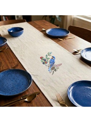 Egg Baby Keten Runner 110*40 cm Tasarım Dekoratif Runner Mutfak ve Salon Masa Örtüsü