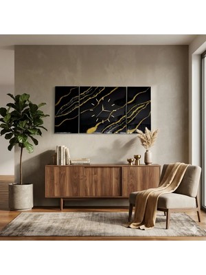 Af Epoxyart 100 Cm-Altın Detaylı 3 Panelli Lüks Epoksi Duvar Saati-Modern Dekoratif Duvar Saati-El Yapımı Özel Duvar Saati              I