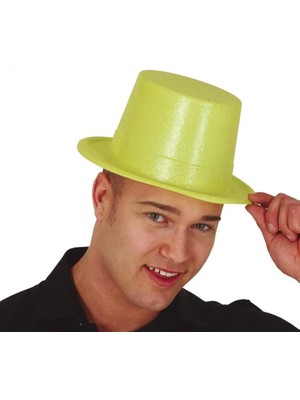 Pazarcan Mey Ithalat® Floresan Sarı Renk Simli Uzun Fötr Melon Şapka 12 cm