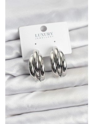 Pazarcan Mey Ithalat® Gümüş Renk Pirinç Yarım Halka Model Kadın Küpe