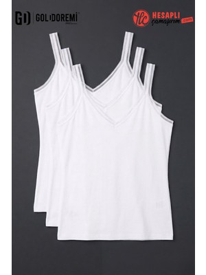 Jiber Kadın Premium 3 Adet V Yaka Pamuklu Likralı Rahat Yumuşak Çift Şerit Askılı Atlet