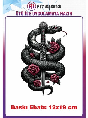 F17 Ajans Yılan Gotik Temalı Ütü ile Yapışan Tekstil Kumaş Tişört Dtf Baskı