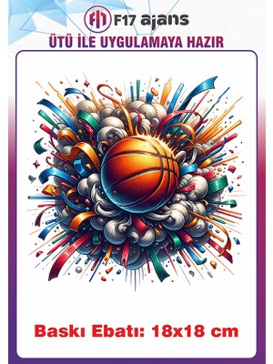 F17 Ajans Basketbol Topu Temalı Ütü ile Yapışan Tekstil Kumaş Tişört Dtf Baskı