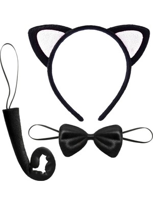 Pazarcan Mey Ithalat® Sevimli Kostüm Seti Kulak Papyon Kuyruk Beyaz Renk