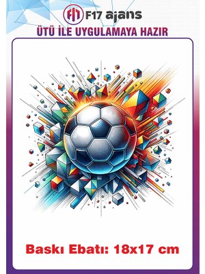 F17 Ajans Futbol Topu Temalı Ütü ile Yapışan Tekstil Kumaş Tişört Dtf Baskı
