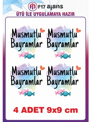 F17 Ajans 4 Adet Bayram Kesesi Temalı Ütü ile Yapışan Tekstil Kumaş Tişört Dtf Baskı