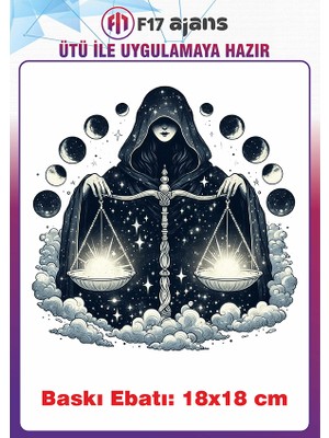 F17 Ajans Terazi Burcu Temalı Ütü ile Yapışan Tekstil Kumaş Tişört Dtf Baskı