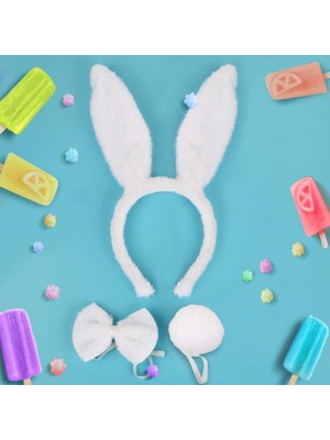 Pazarcan Mey Ithalat® Tavşan Kostüm Seti Taç Papyon Kuyruk Beyaz Renk