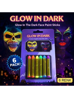 Pazarcan Mey Ithalat® Fosforlu Glow Parti Boyası 6’lı – Karanlıkta Parlayan Yüz Boyası
