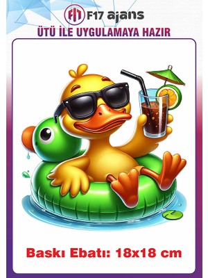 F17 Ajans Ördek Yaz Temalı Ütü ile Yapışan Tekstil Kumaş Tişört Baskı