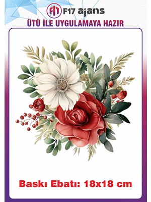 F17 Ajans Çiçek Temalı Ütü ile Yapışan Tekstil Kumaş Tişört Dtf Baskı