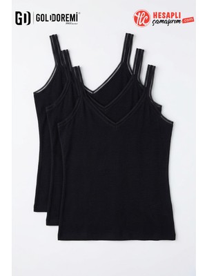 Jiber Kadın Premium 3 Adet V Yaka Pamuklu Likralı Rahat Yumuşak Çift Şerit Askılı Atlet