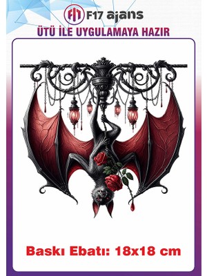 F17 Ajans Yarasa Gotik Temalı Ütü ile Yapışan Tekstil Kumaş Tişört Dtf Baskı