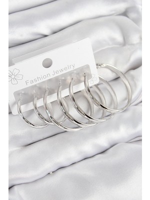 Pazarcan Mey Ithalat® Pirinç Halka Model Gümüş Renk Kadın Set Küpe