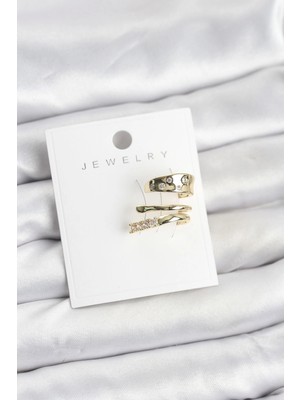 Pazarcan Mey Ithalat® Gold Renk Zirkon Taşlı Pirinç Kıkırdak Küpe