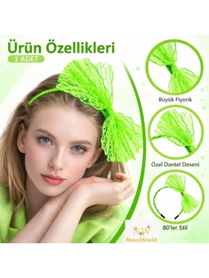 Pazarcan Mey Ithalat® 80’ler 90’lar Neon Yeşil Dantel Taç Fiyonklu
