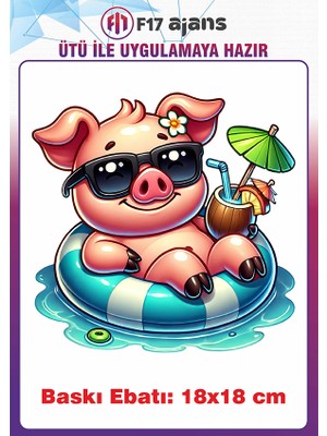 F17 Ajans Sevimli Domuzcuk Yaz Temalı Ütü ile Yapışan Tekstil Kumaş Tişört Baskı
