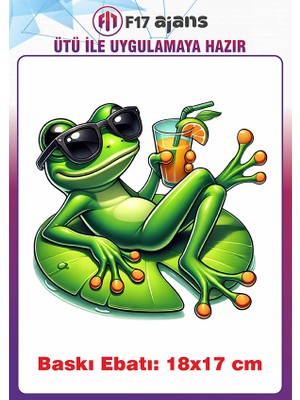 F17 Ajans Kurbağa Yaz Temalı Ütü ile Yapışan Tekstil Kumaş Tişört Baskı
