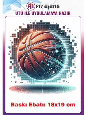 F17 Ajans Basketbol Topu Temalı Ütü ile Yapışan Tekstil Kumaş Tişört Dtf Baskı