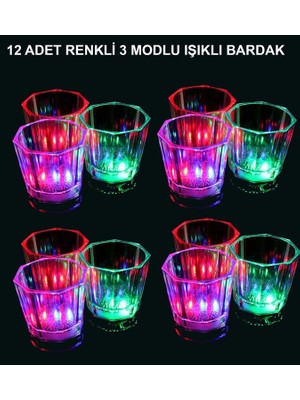 Pazarcan Mey Ithalat® LED Işıklı Eğlence Bardakları - 3 Modlu Renk Değiştiren Bardak 12 Adet
